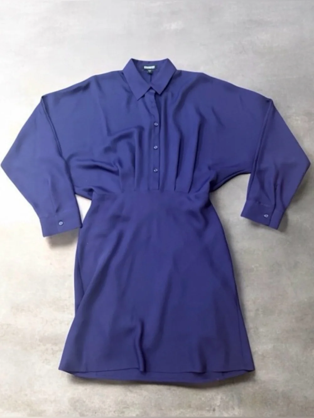 Express Collared Half Button Up Mini Portofino Shirt Dress in Deep Purple